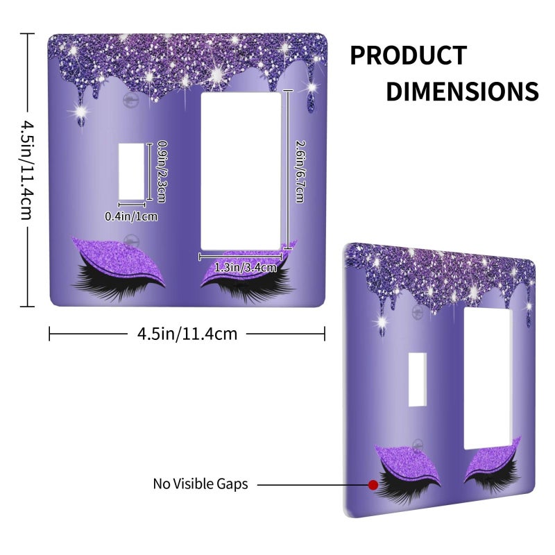 Spshian Shiny Diamond Pretty Purple Eye 2 Gang Combination Light Switch Cover Decorative Toggle Rocker Wall Plate For Home Kitchen Bedroom Living Room Bathroom Decor - Image 4
